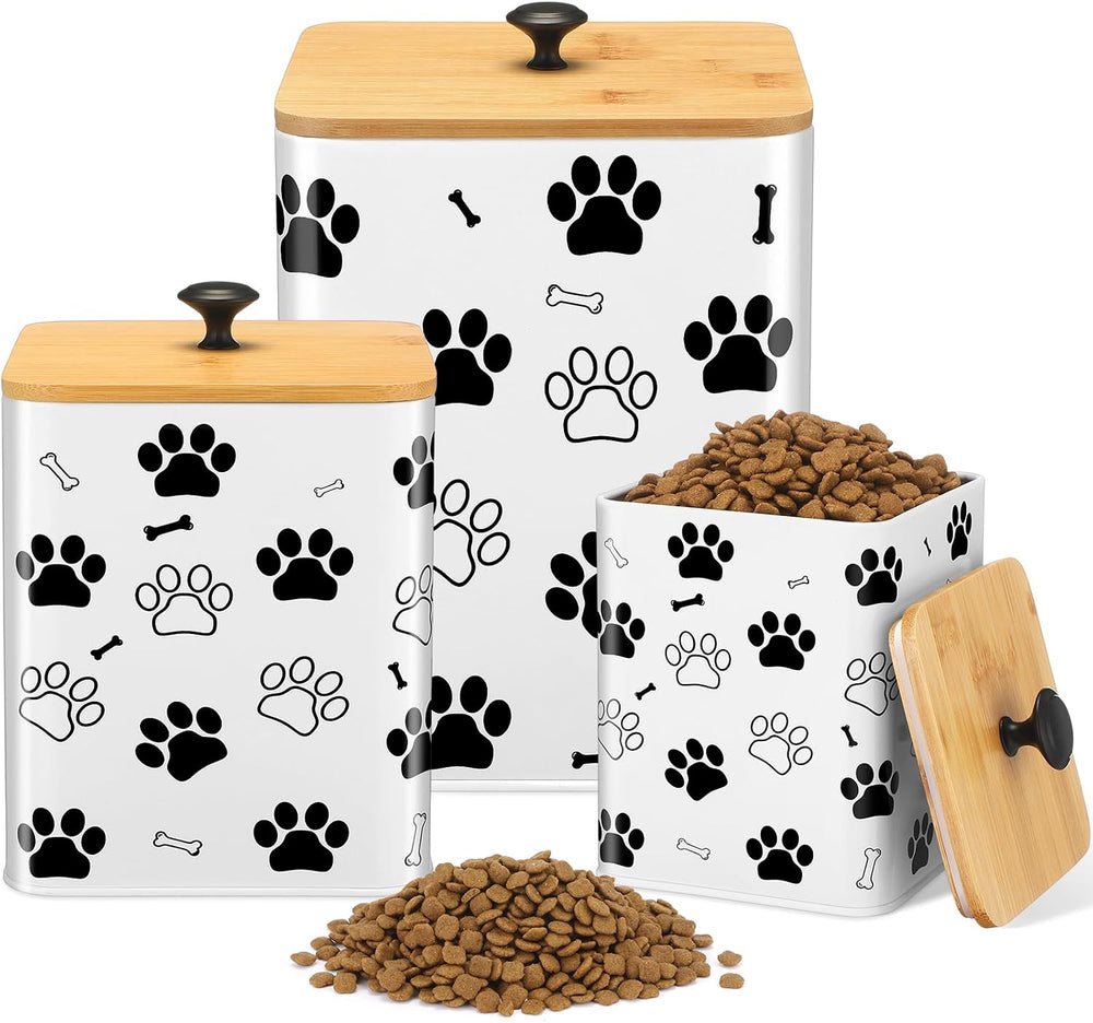 Reallnaive Airtight Dog Treat Container Set of 3 with Bamboo Lids Metal Treat...