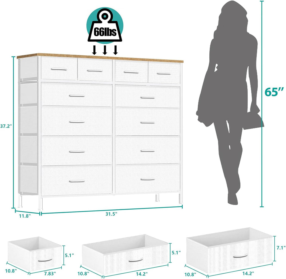 VASICAR 12 Drawers Dresser for Bedroom, Compact Chest of Drawers