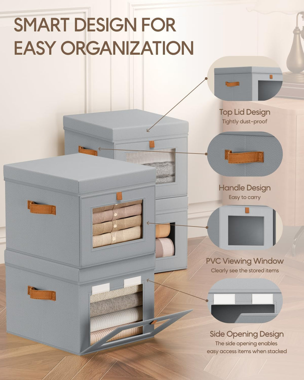 Homsorout Storage Bins with Lid – Closet Organizer with Side Opening and Clea...