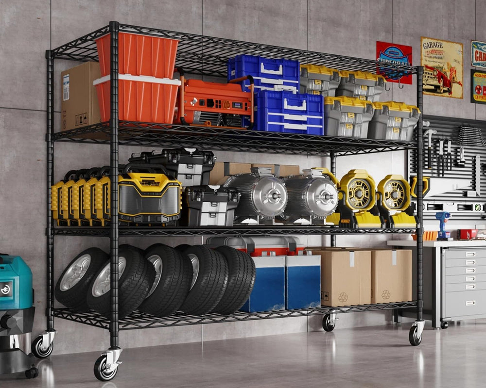 Heavy Duty Garage Shelving with Wheels: 55.5" W x 24" D x 81" ...