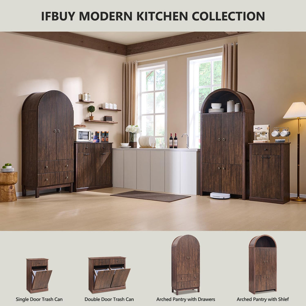 IFBUY 71" Tall Arched Bathroom Storage Cabinet, Modern Fluted Design, Brown