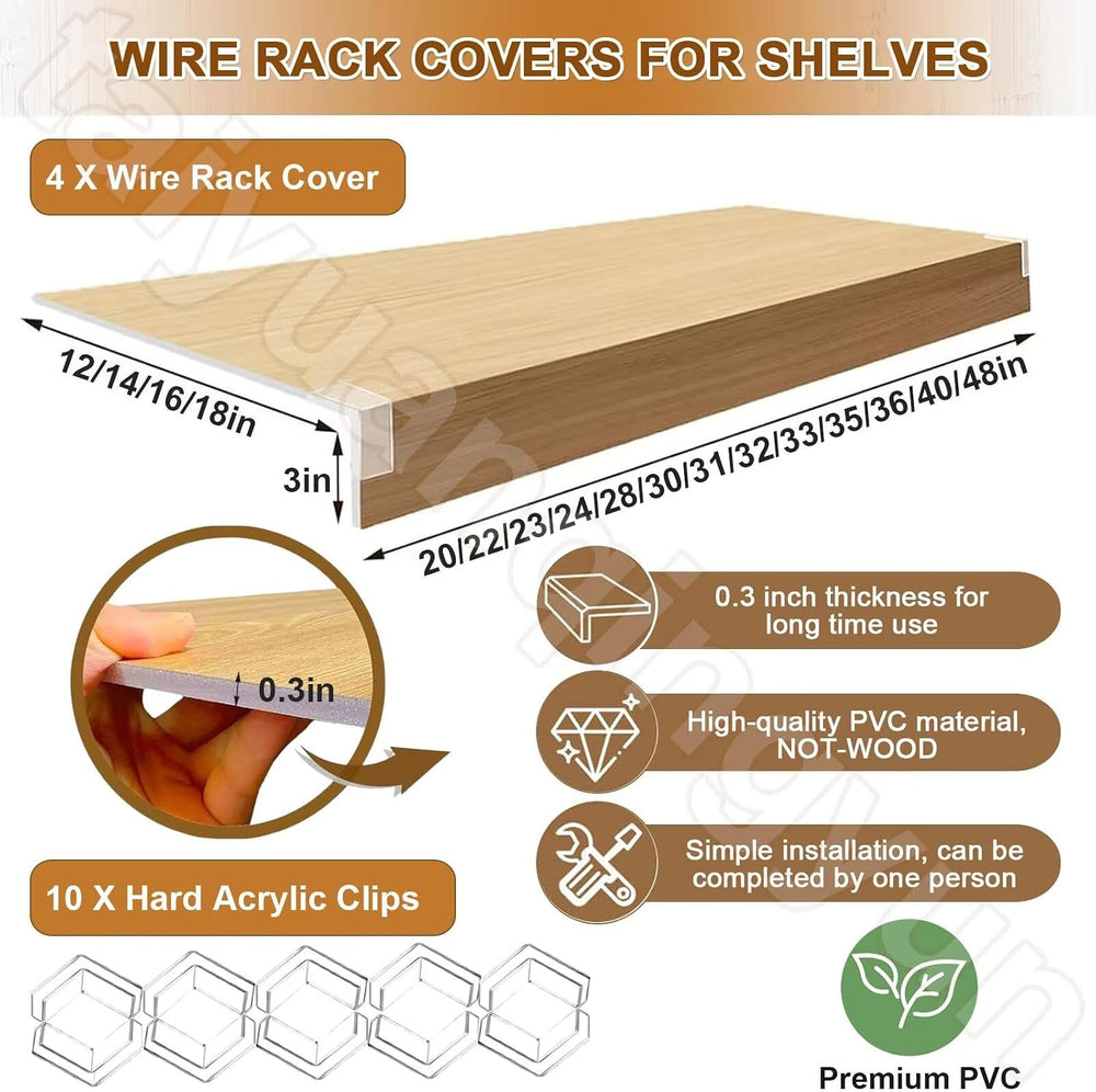 Wire Shelf Cover 16x28 inch, 4Pcs Faux Walnut Wood Shelf Covers for Wire Shel...