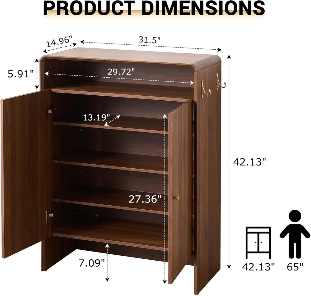 Walnut Shoe Cabinet with Doors, Large Shoe Storage Cabinet for Entryway, Free...