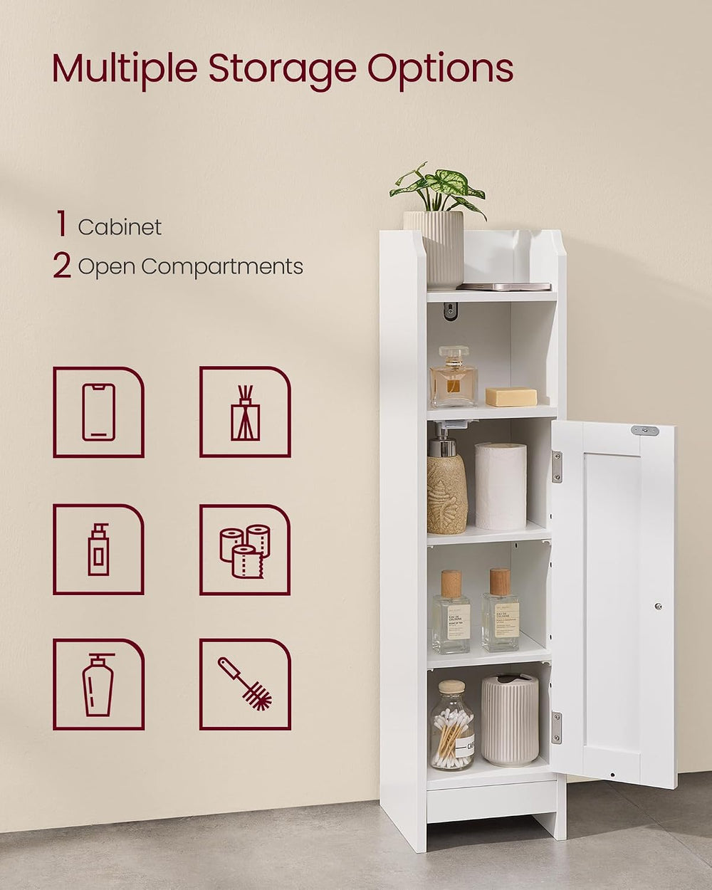 VASAGLE Small Storage Corner Floor Cabinet with Door, Cloud White