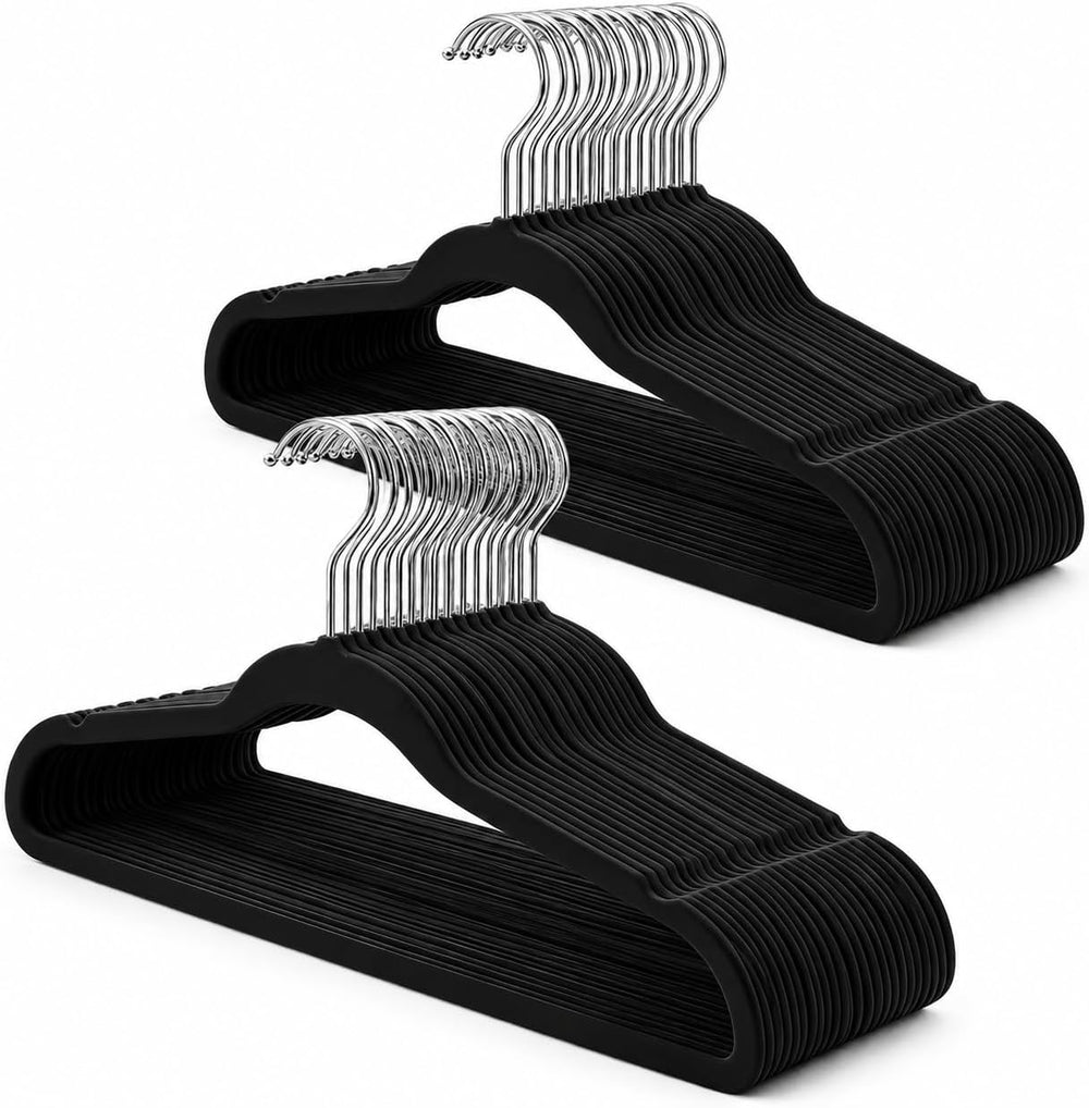 Black Velvet Hangers 100 Pack, Adult Hangers Anti-Slip Slim Space Saving Hang...