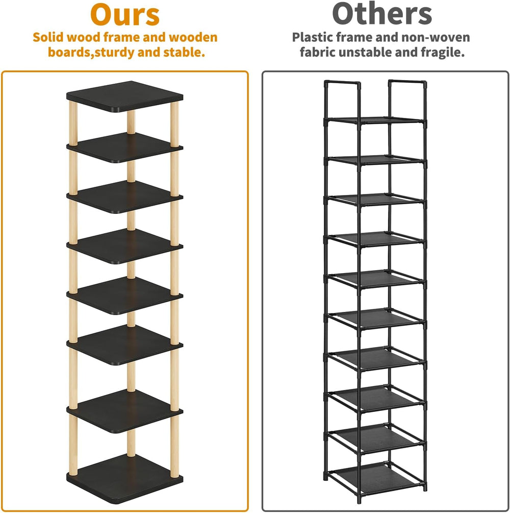 8 Tiers Vertical Shoe Rack, Tall Narrow Shoe Tower, Corner Shoe Rack, black