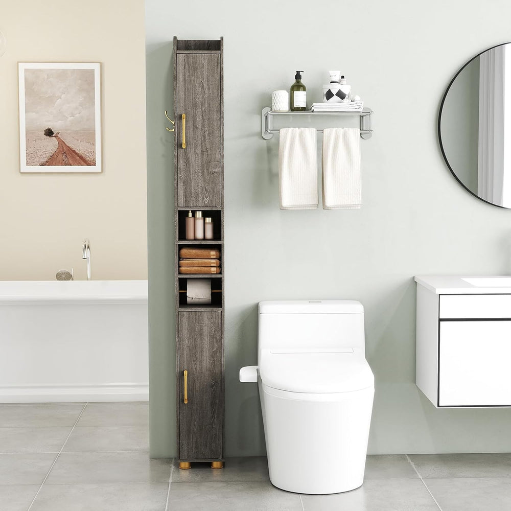 Tangkula Narrow Bathroom Cabinet, 69.5” Tall Storage with 2 Doors & Adjus...
