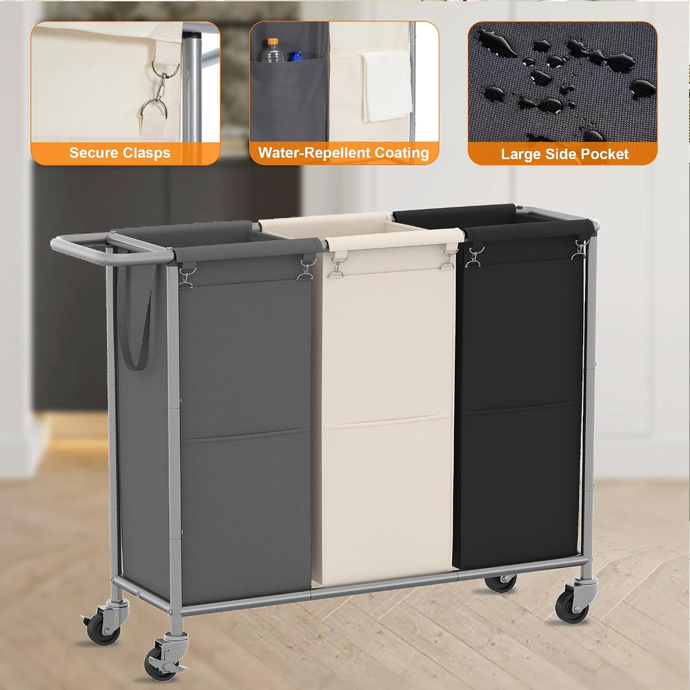Heybly Laundry Basket, 3 x 18.5 Gal Laundry Separator Hamper with Heavy Duty ...