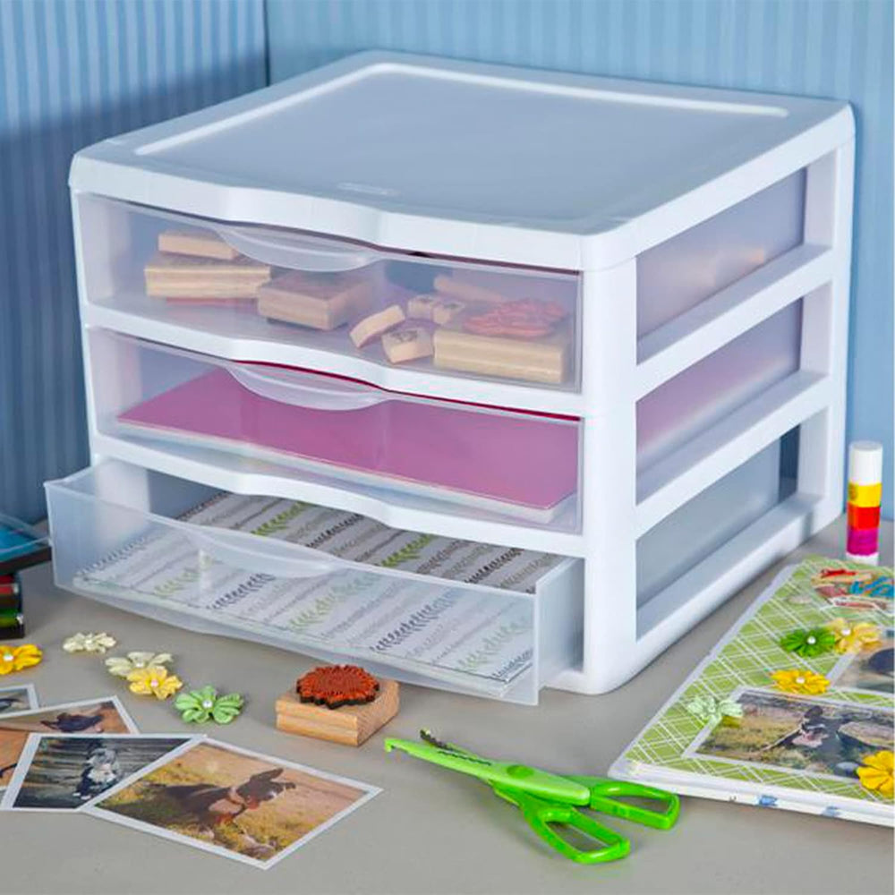 Sterilite 12-Pack Wide 3 Drawer Unit, Plastic Desktop Organizer with Clear Dr...