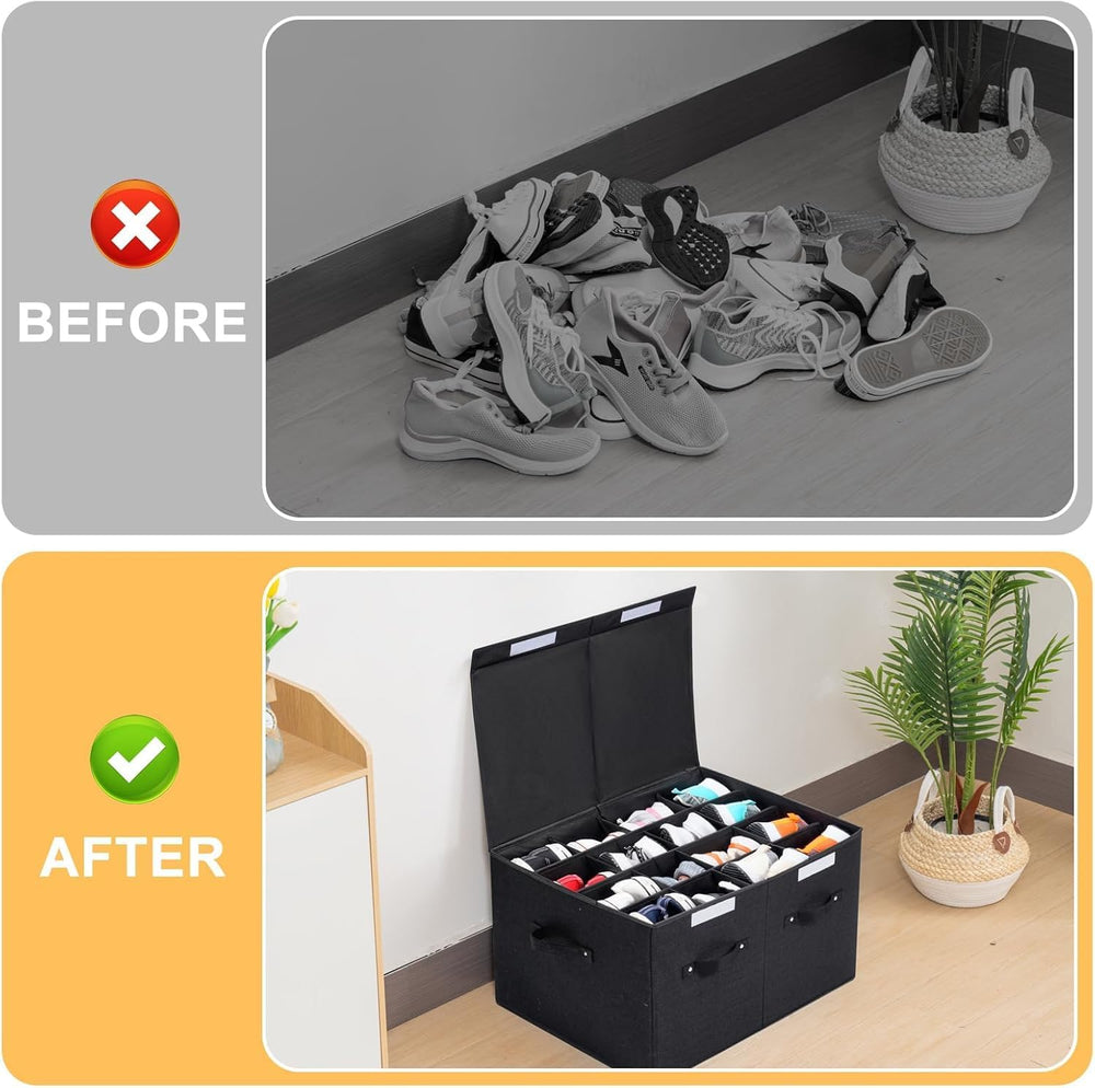 Shoe Organizer for Closet, Shoe Storage Box with Adjustable Dividers