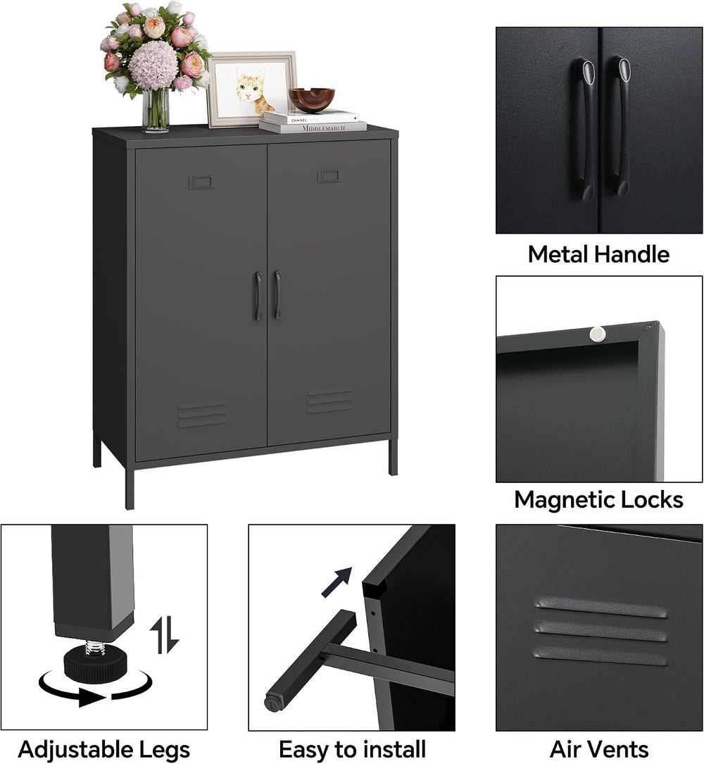Steehoom Metal Cabinet with 2 Door, All Steel Small Locker Sideboard Buffet S...