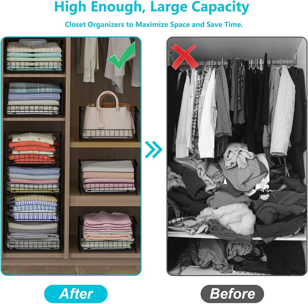 Hongtamoya 4-Tier Sliding Closet Organizers and Storage Shelves, Stackable Cl...