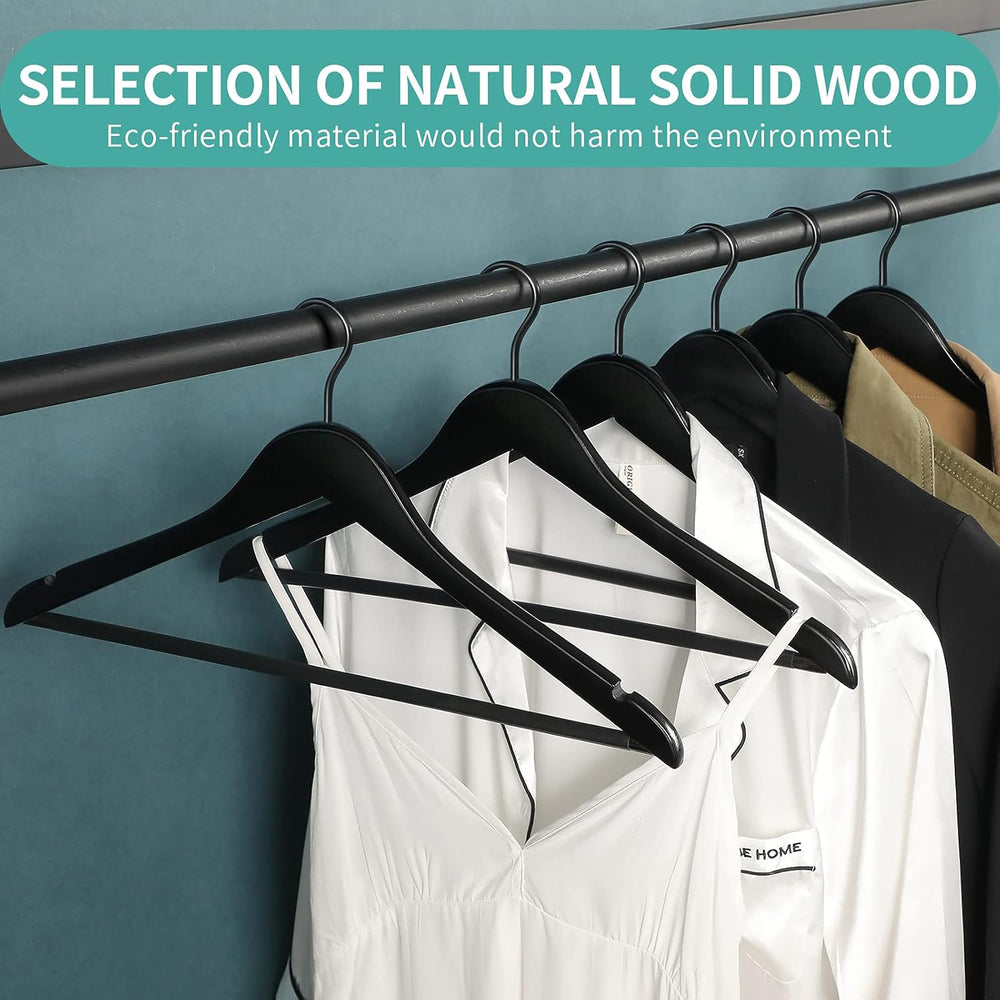20 Pack Wooden Hangers — Premium Solid Wood Suit & Coat Hangers with Non-...