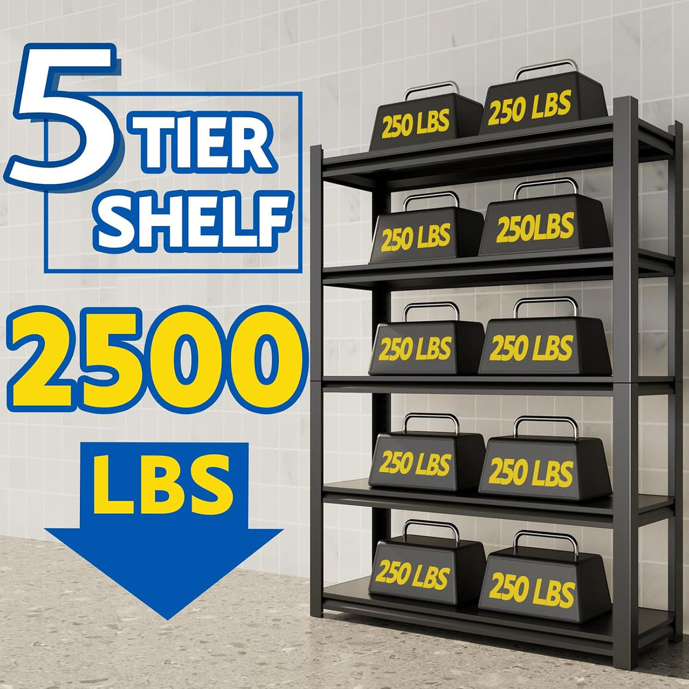 72''H Garage Shelving Heavy Duty, 2500LBS Storage Shelves, 5-Tier Adj...