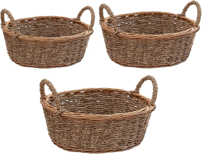 Natural Wicker Seagrass Woven Storage Baskets Set of 3, Oval