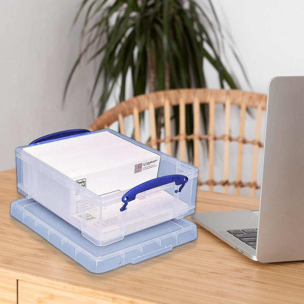 Really Useful Box 4 Pack Storage Bins, Clear Plastic Stackable Organizing Tot...