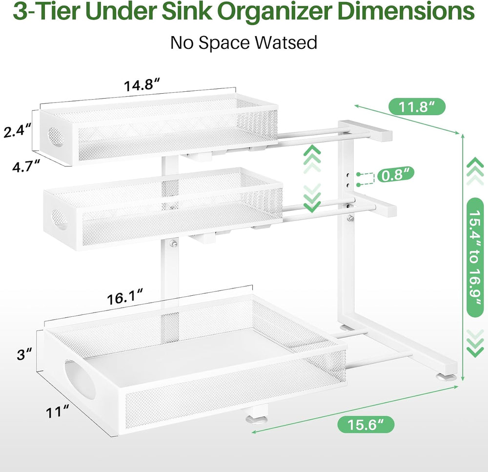 Kitstorack Under Sink Organizer 3-Tier Slide Out Drawer for Bathroom 2-Pack