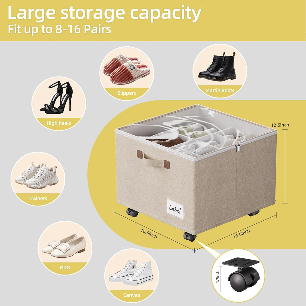 3 Pack Shoe Organizer for Closet, Storage Organizer Box with Wheels, Closet S...