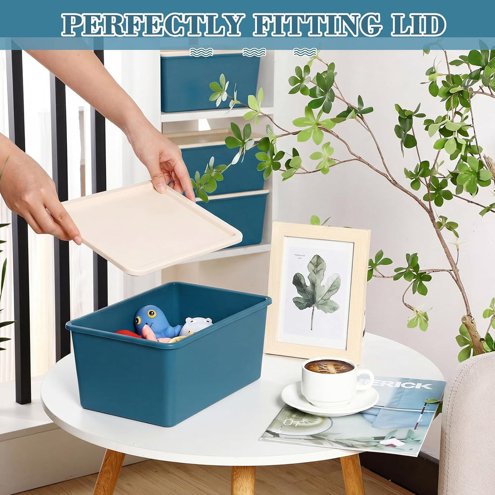 Menkxi 6 Pcs Large and Small Plastic Storage Bins with Lids 14.4 x 10.4 x 5.1...