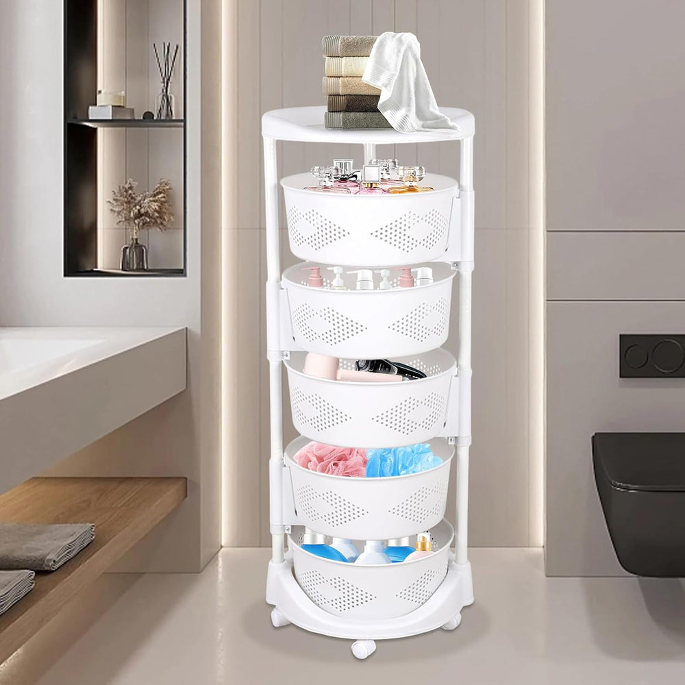 5 Tier Round Rotating Multi-Layer Kitchen Storage Shelf, Fruit Vegetable Stor...