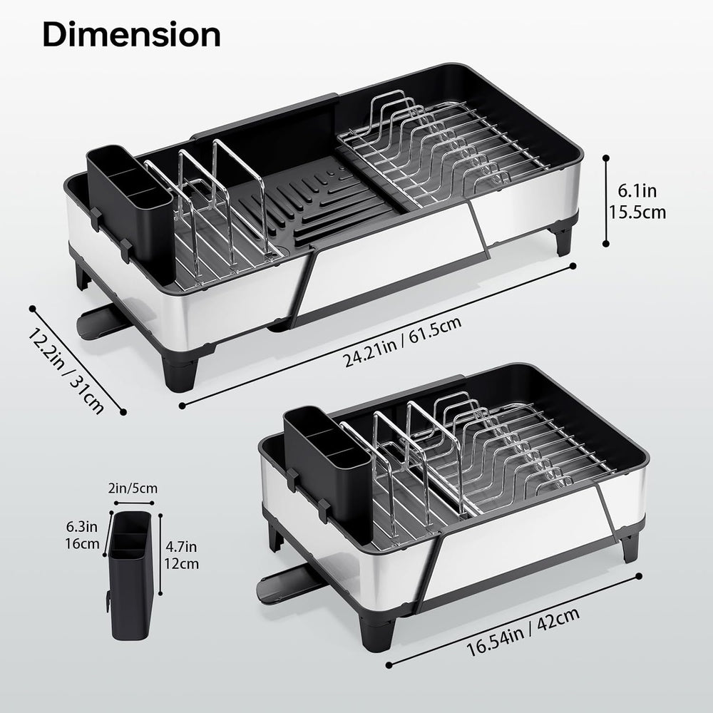 Urackify Large Expandable Dish Drying Rack for Kitchen Counter, Black