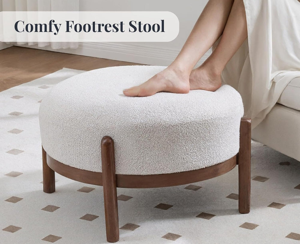EALSON 29" Round Ottoman Modern Boucle Upholstered Footstool Mid Century...
