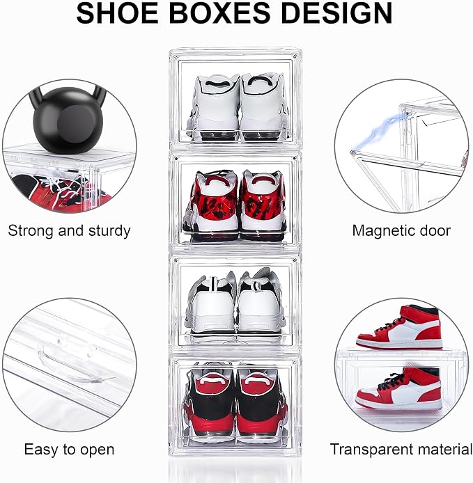 12 Pack Acrylic Shoe Boxes, Ultra Clear Shoe Boxes Stackable, Shoe Storage Box