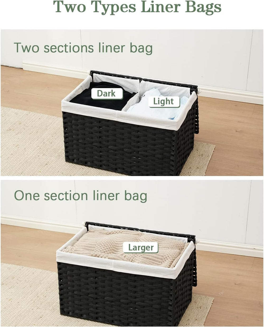 SETVSON Storage Basket with Lid PE Rattan Storage Basket 105L, Black