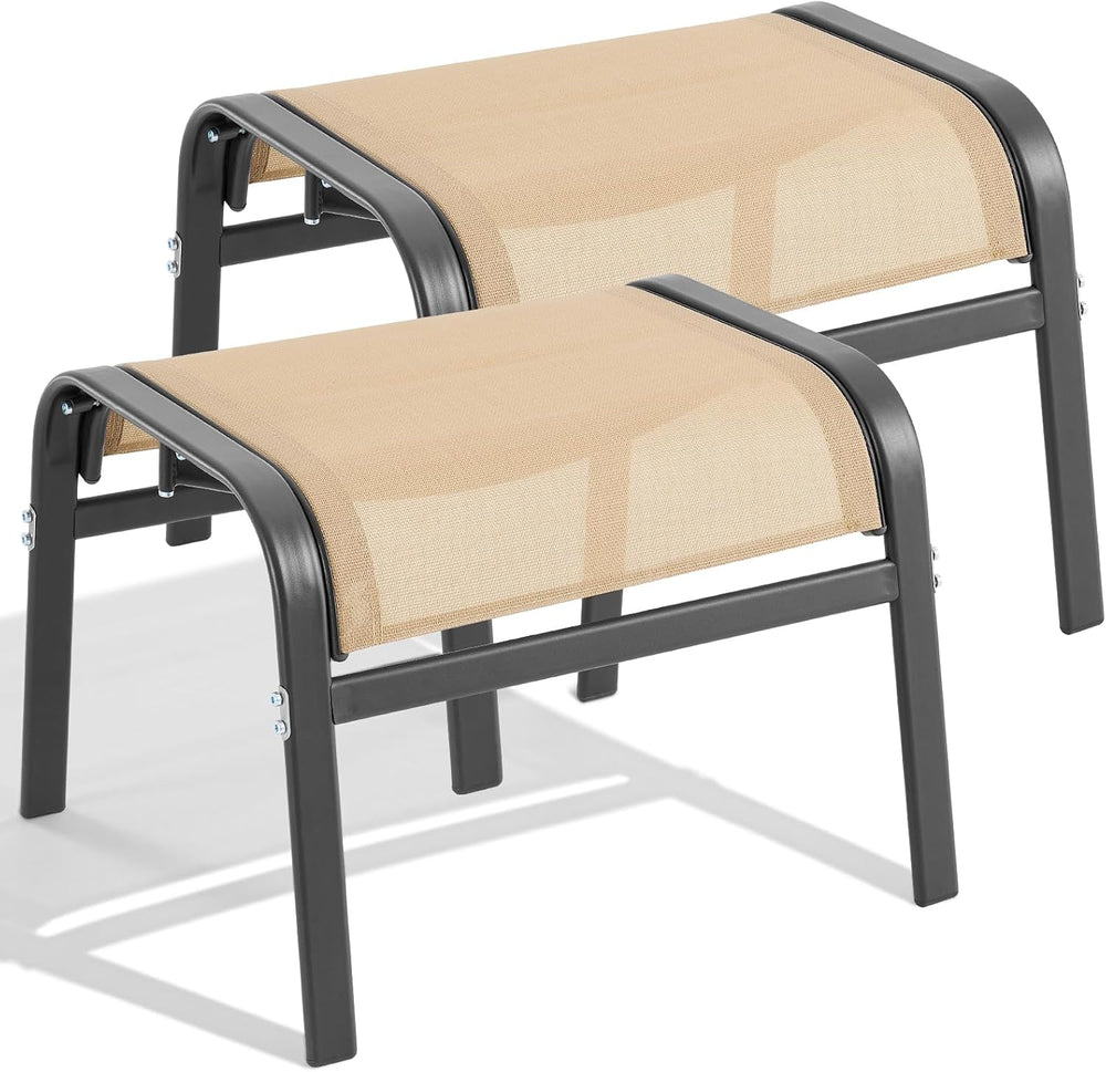 ONBRILL Outdoor Ottoman Set of 2, Oversized Outdoor Foot Rest, Beige