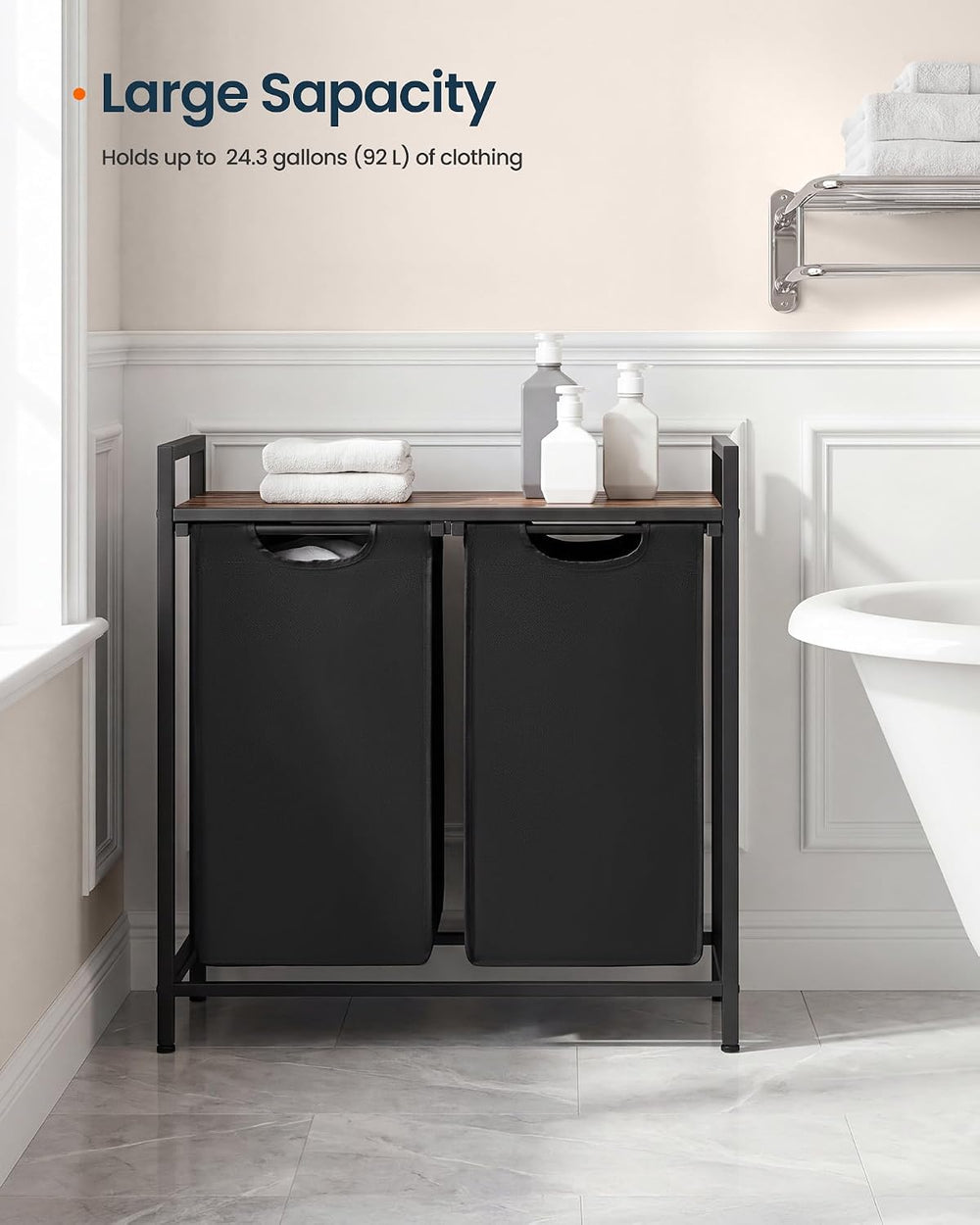 SONGMICS HOME Laundry Basket Sorter with Storage Shelf, Laundry Hamper with M...