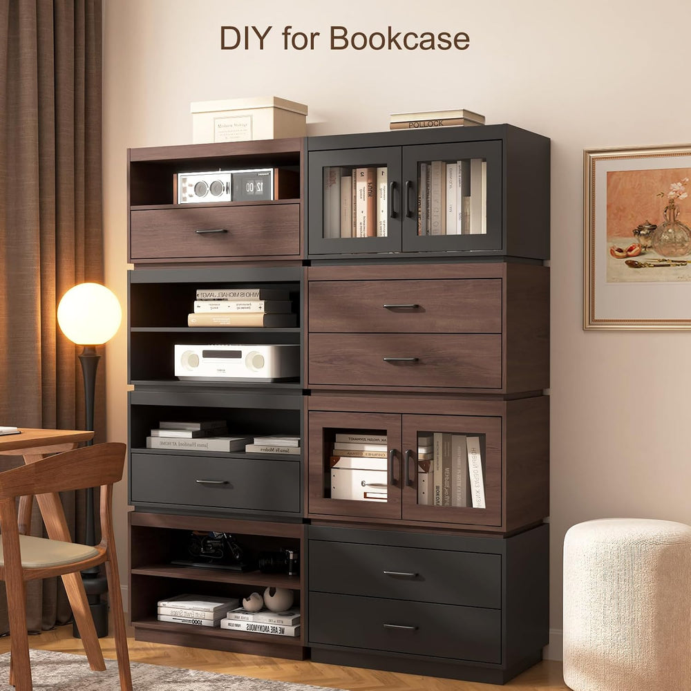 Stackable Storage 2-Shelf, 28" Wide Storage Bins with Open Compartment f...