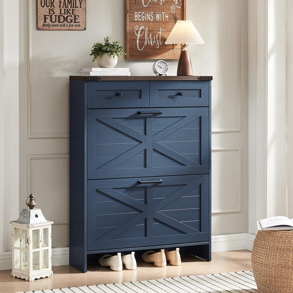 Barnyatoh Farmhouse Shoe Cabinet with 2 Flip Drawers & 2 Storage Drawers