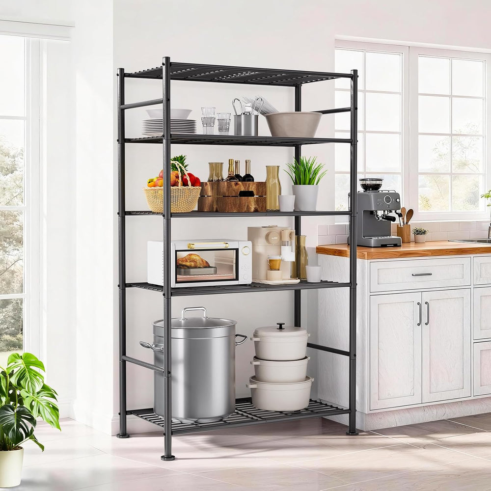 5 Tier Shelf Organizer Rack, Metal Shelving Unit with Adjustable Leveling Fee...