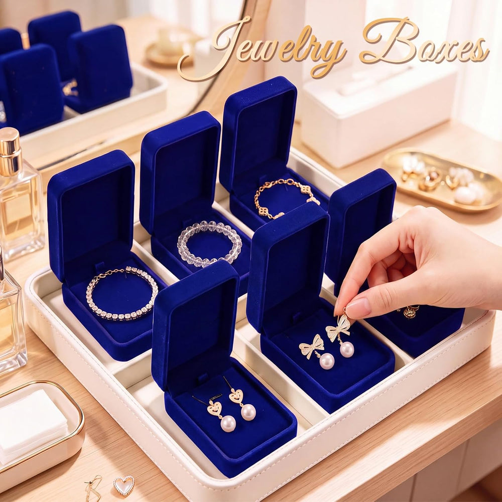 24 Pcs Velvet Jewelry Gift Boxes Necklace Earring Business(Royal Blue)