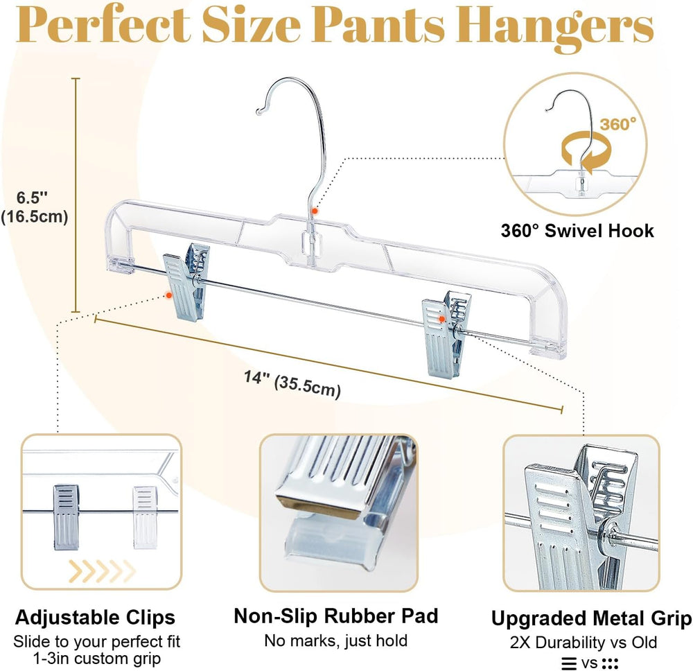 HOUSE DAY 200 Pack Plastic Skirt Hangers, 14'' Non Slip Clip Hangers