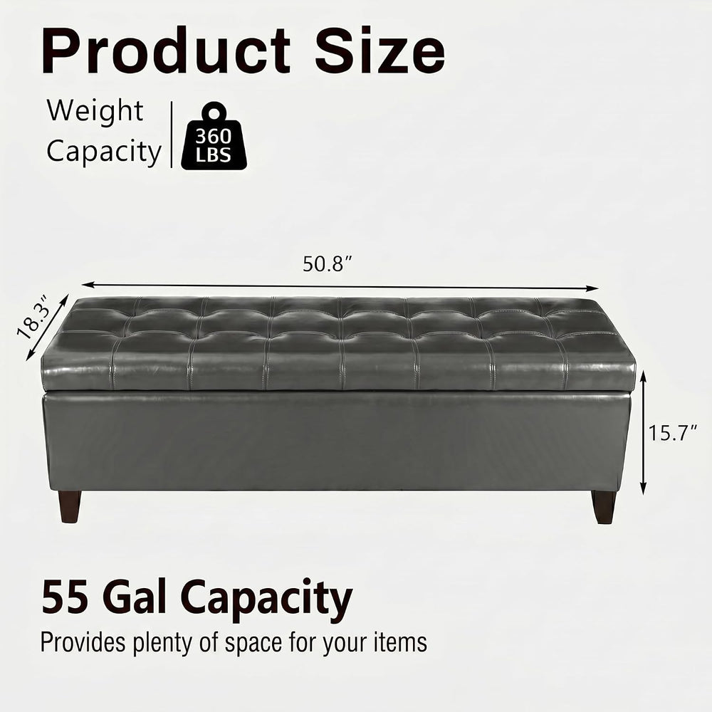 Ottoman with Storage 51" Faux Leather Storage Ottoman Bench