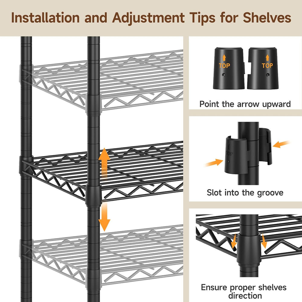 ONBRILL F7 Portable Metal Clothing Rack with Shelves & Hanging Rods, Black