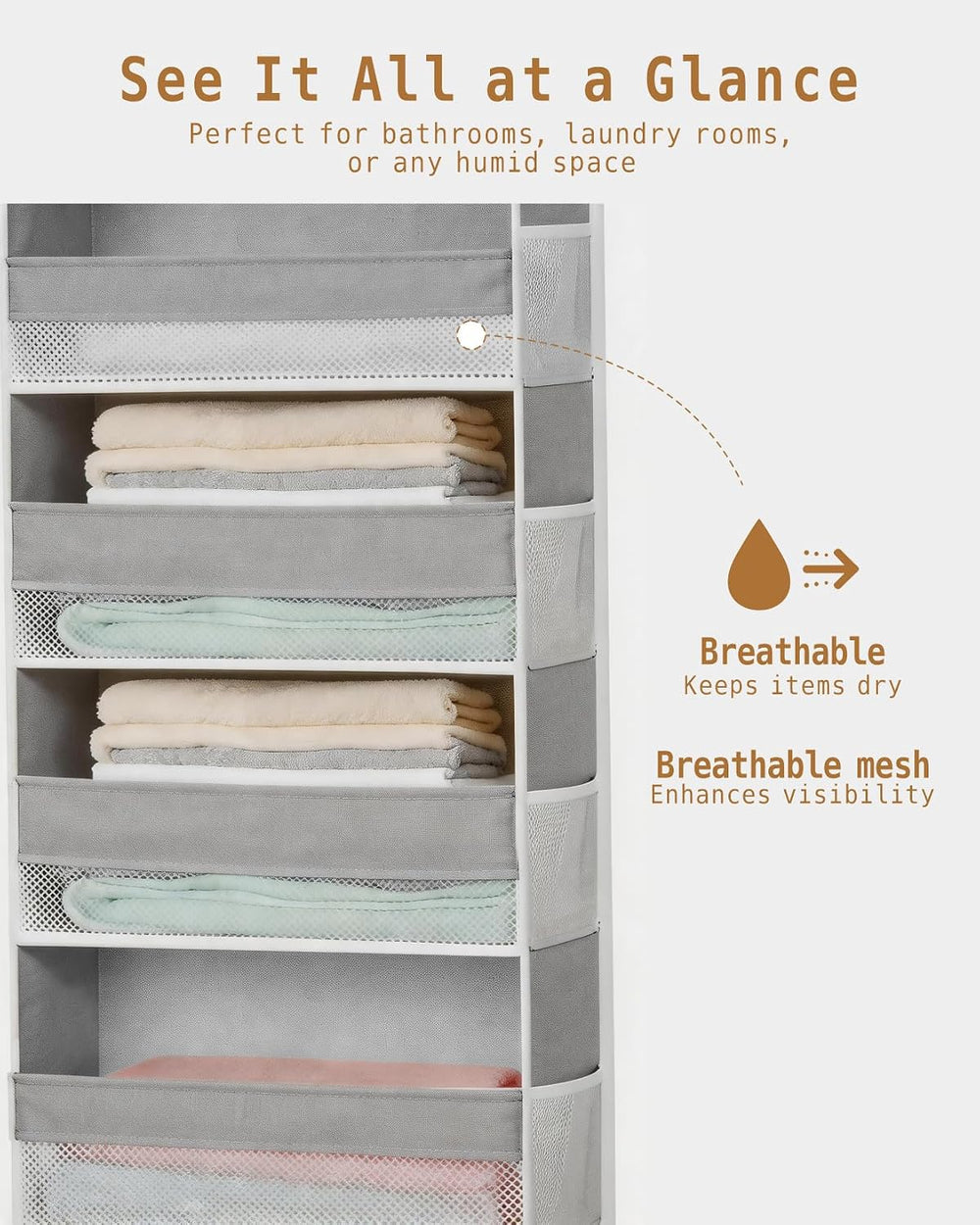 KMSCO Over The Door Organizer 6 Large +13 Mesh Side Pockets