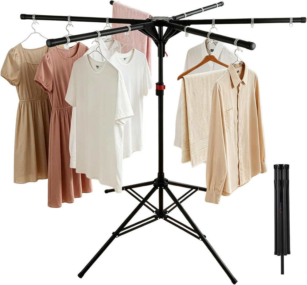 Foldable Clothes Drying Rack, 6 Rod Umbrella Style Height Adjustable Carbon S...