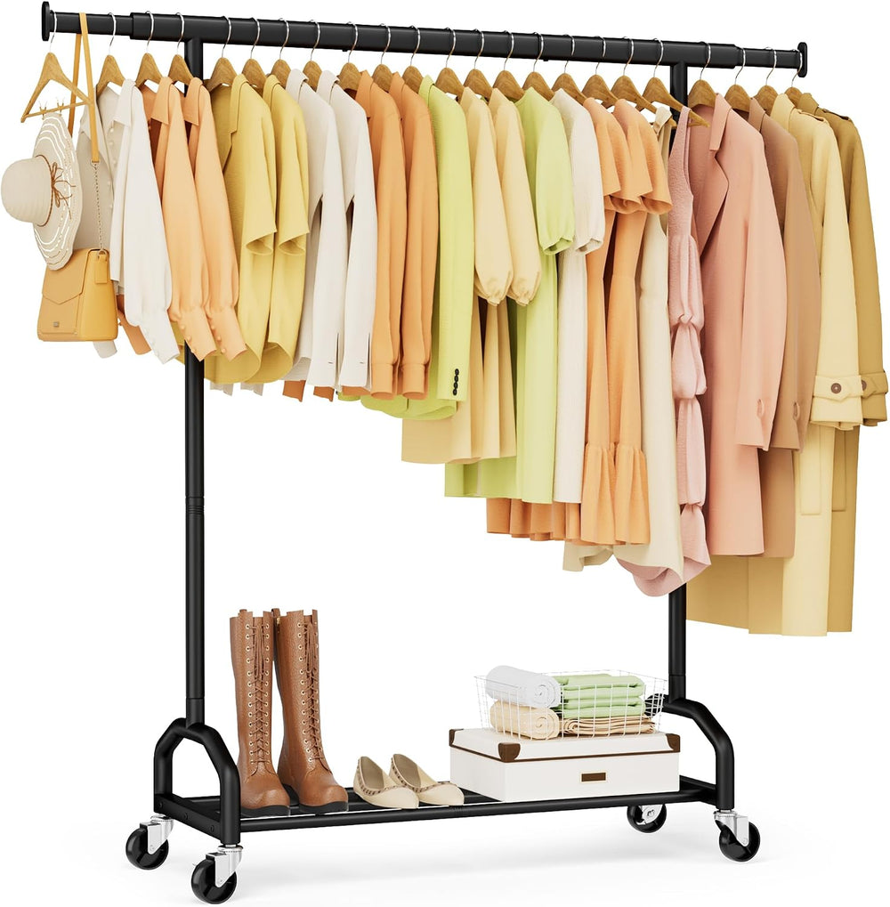 Heavy Duty Rolling Clothing Rack, 420 lbs Capacity Metal Clothes Rack with Wh...