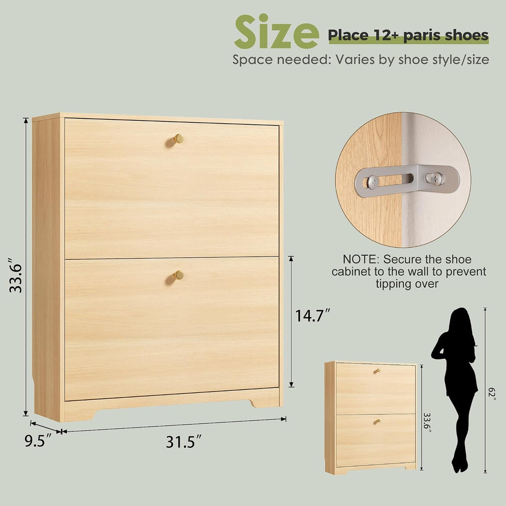 Nicetree Shoe Storage Cabinet with 2 Flip Drawers, Slim Shoe Cabinet, Hidden ...