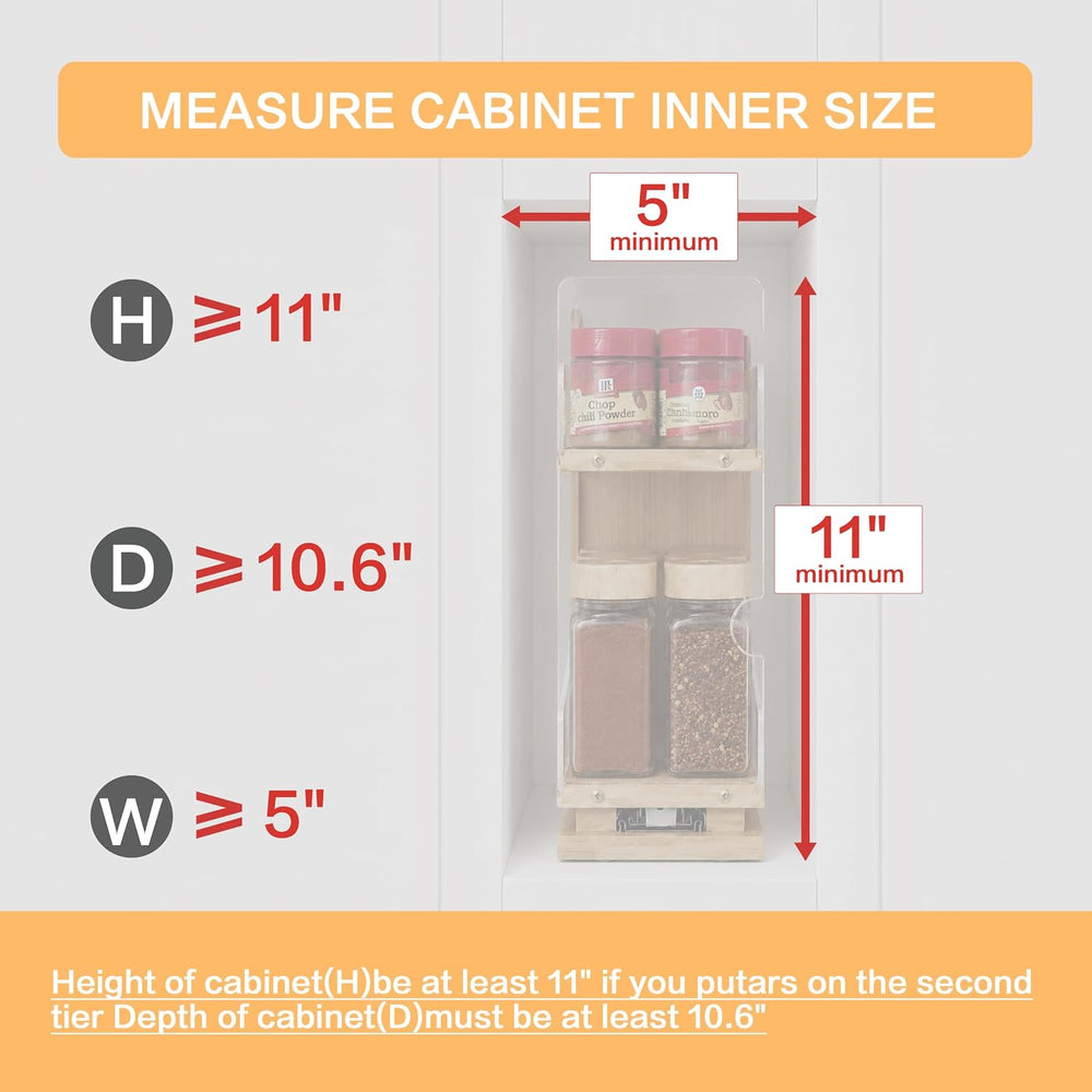Bamboo 2-Tier Pull Out Spice Rack Organizer for Cabinet, 4.4" W Slide-Ou...