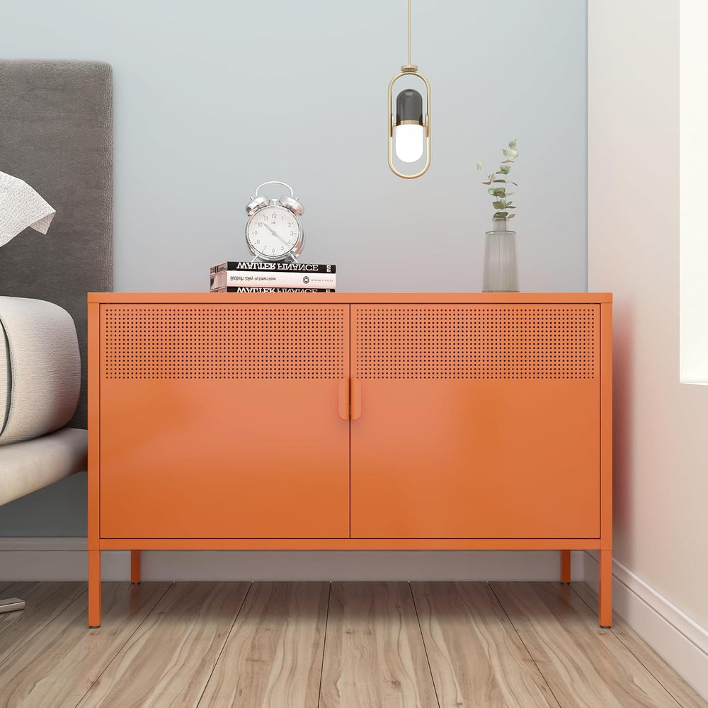 Washsemba 2 Door Accent Cabinet,Orange Metal Storage Cabinet with Adjustable ...