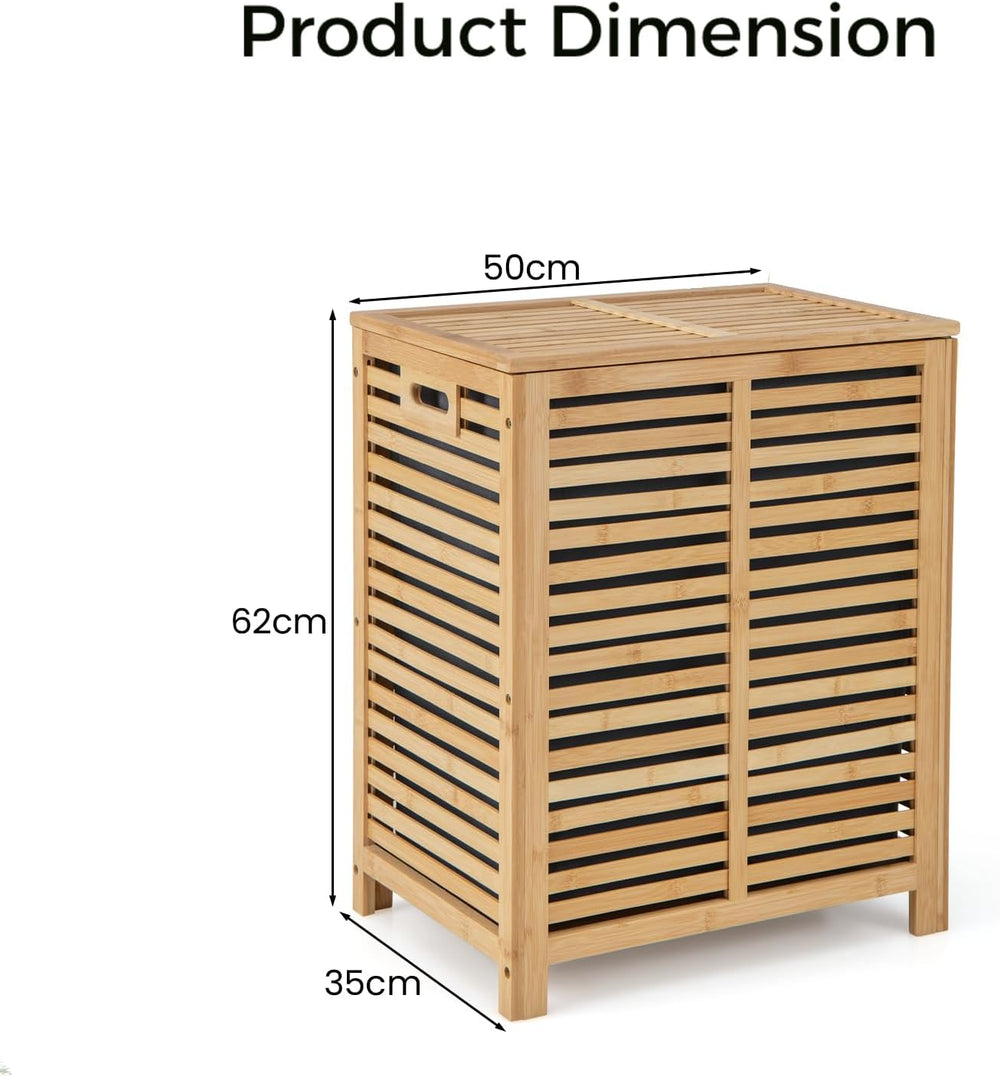 Multigot Bamboo Laundry Basket, Clothes Storage Hamper with Lid & Removab...