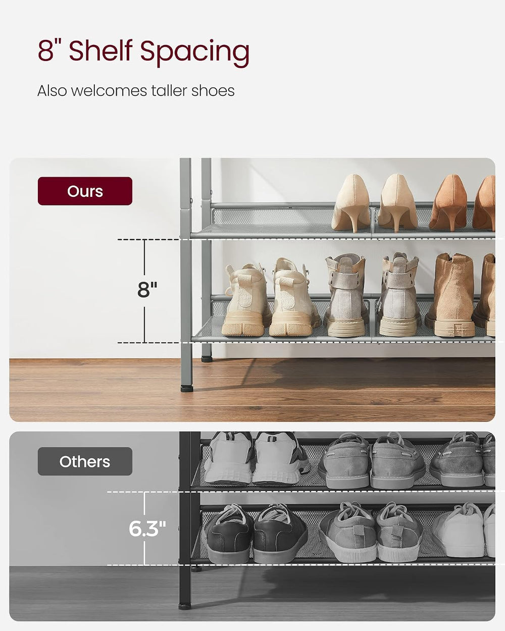 VASAGLE 5-Tier Shoe Rack, Adjustable, Freestanding