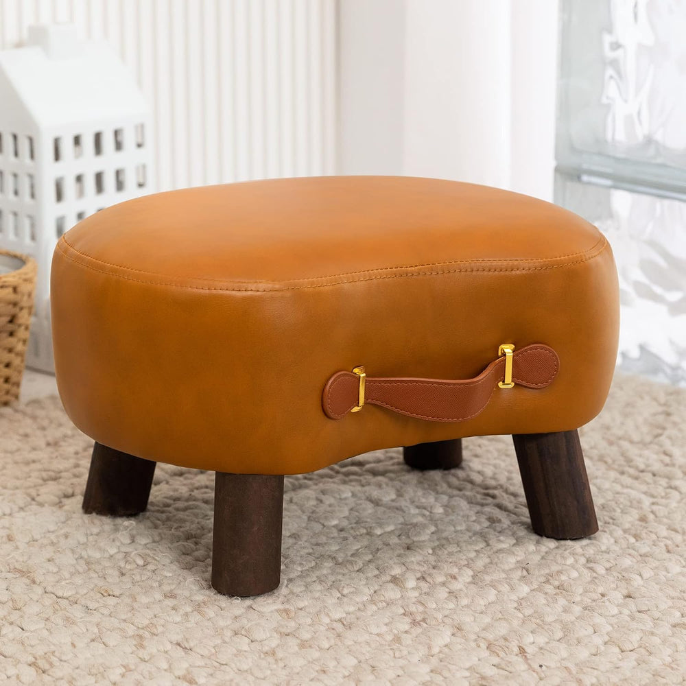LUE BONA Small Curved Foot Stool with Handle, Whisky Brown Velvet Footstool a...