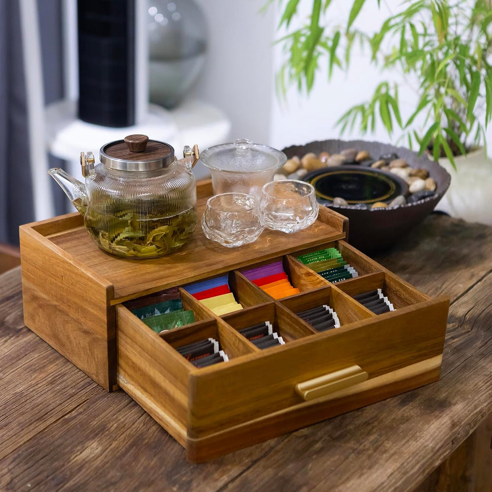 Acacia Wood Tea Bag Organizer, Tea Organizers and Storage Box, Tea Caddy for ...