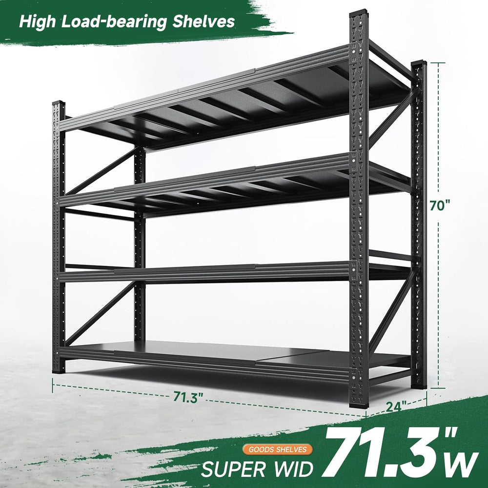 Letaya 71.3" W Metal Storage Shelves,5000LBS Heavy Duty Garage Shelving ...