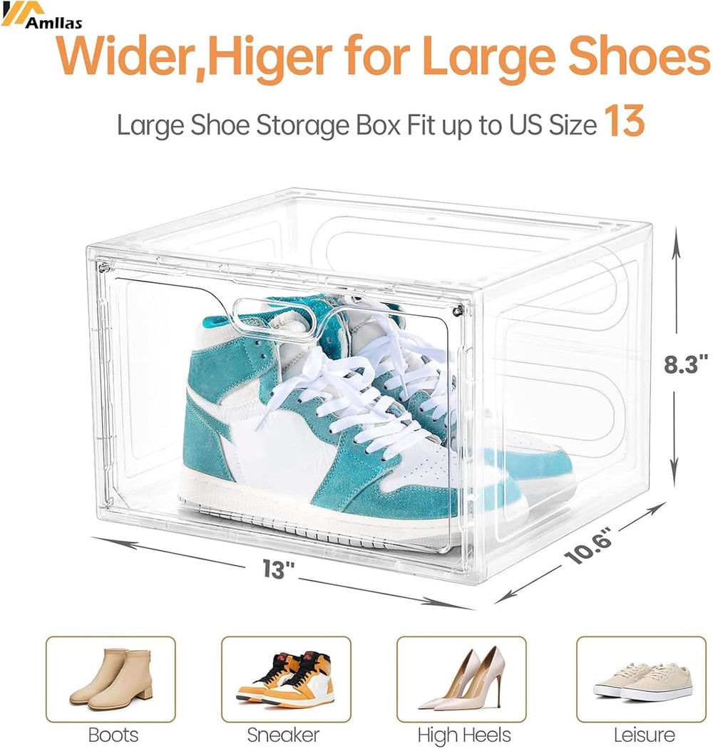 Amllas 8 Pack Shoe Boxes Clear Plastic Stackable, Large Shoe Storage Organize...