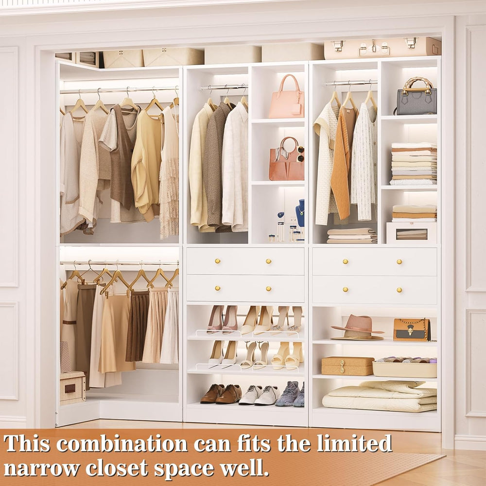 Besiost Closet System with 4 Drawers and Hanging Rods, 59.5"L / 87"...